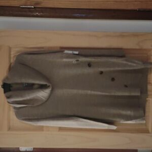 Beige Long Cowl Sweater with diagonal buttons